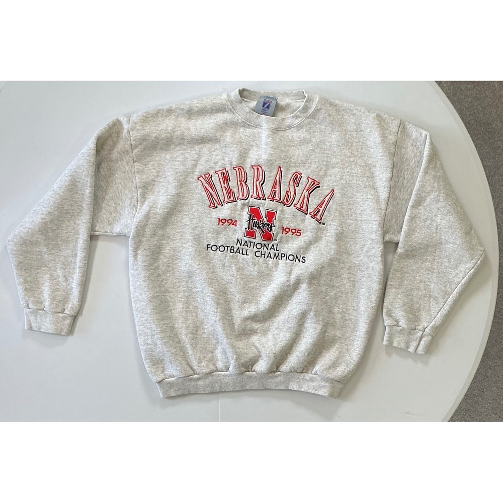 VTG USA Made 90s Logo 7 Nebraska Football Champions Sweatshirt Mens L Gray